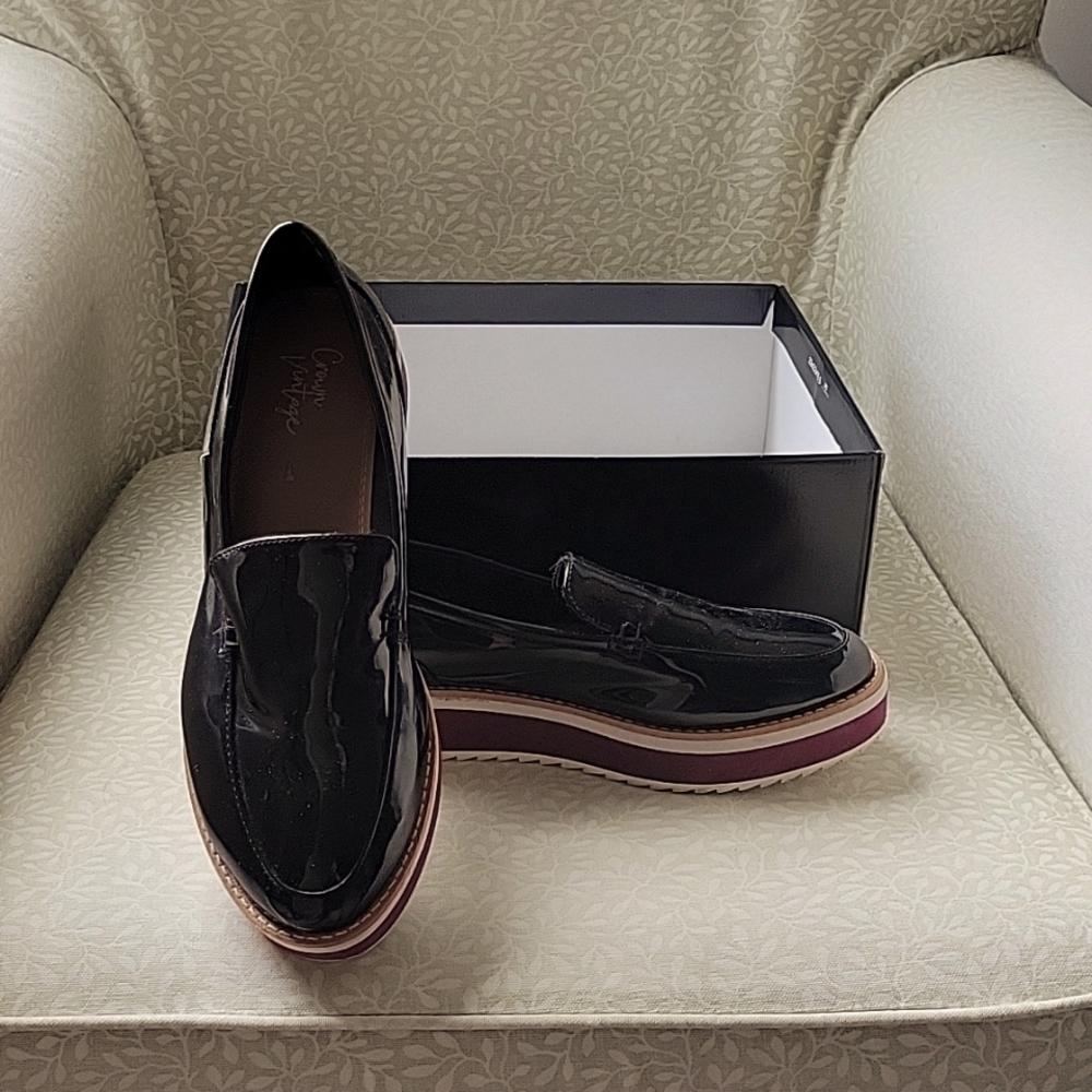 Patten leather penny loafers